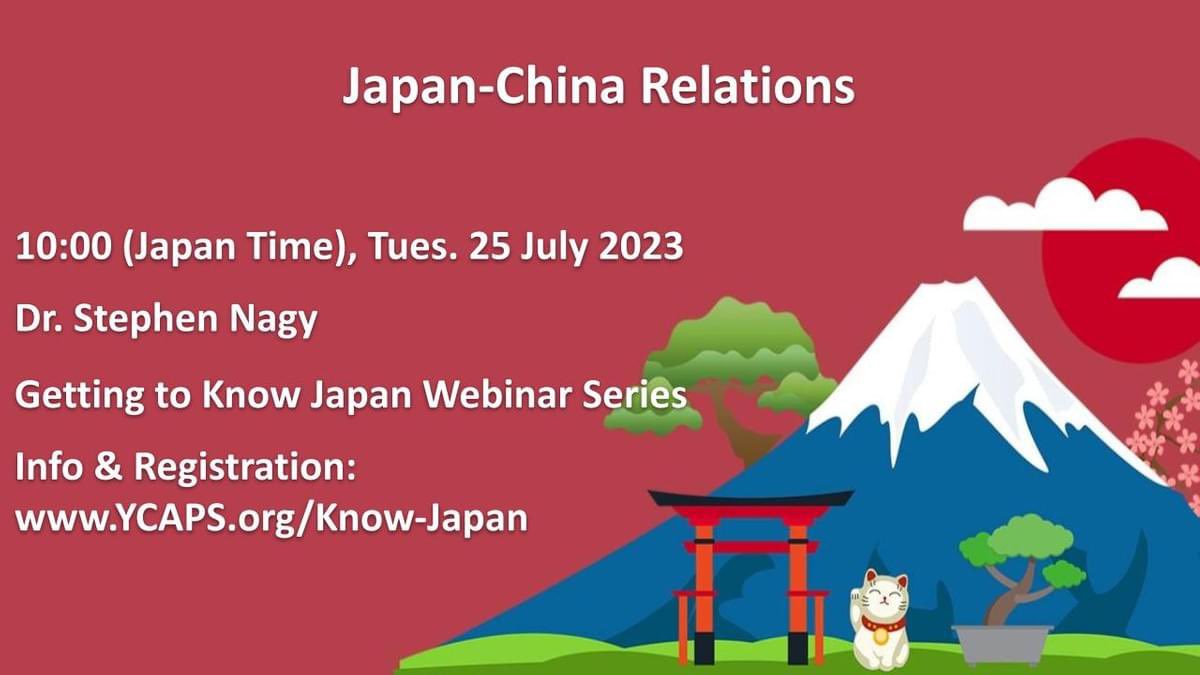Join YCAPS Tuesday July 25th, 2023 at 10 AM in Tokyo to for this community conversations on #Japan #China relations 
Register here: ycaps.org/gtkj-japan-chi…

Time in Calgary: 19:00
Time in Ottawa/ Ny/ Washington : 21:00.