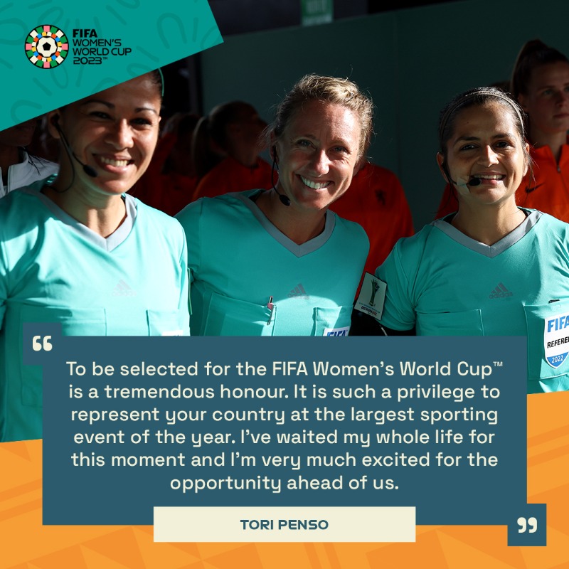 FIFAcom's tweet photo. From raising kids to refereeing at the @FIFAWWC 🙌

Tori Penso's incredible journey started by watching the 2019 #FIFAWWC on television with her baby in her arms. 

Today she takes charge of #GER vs #MAR in Melbourne 👏