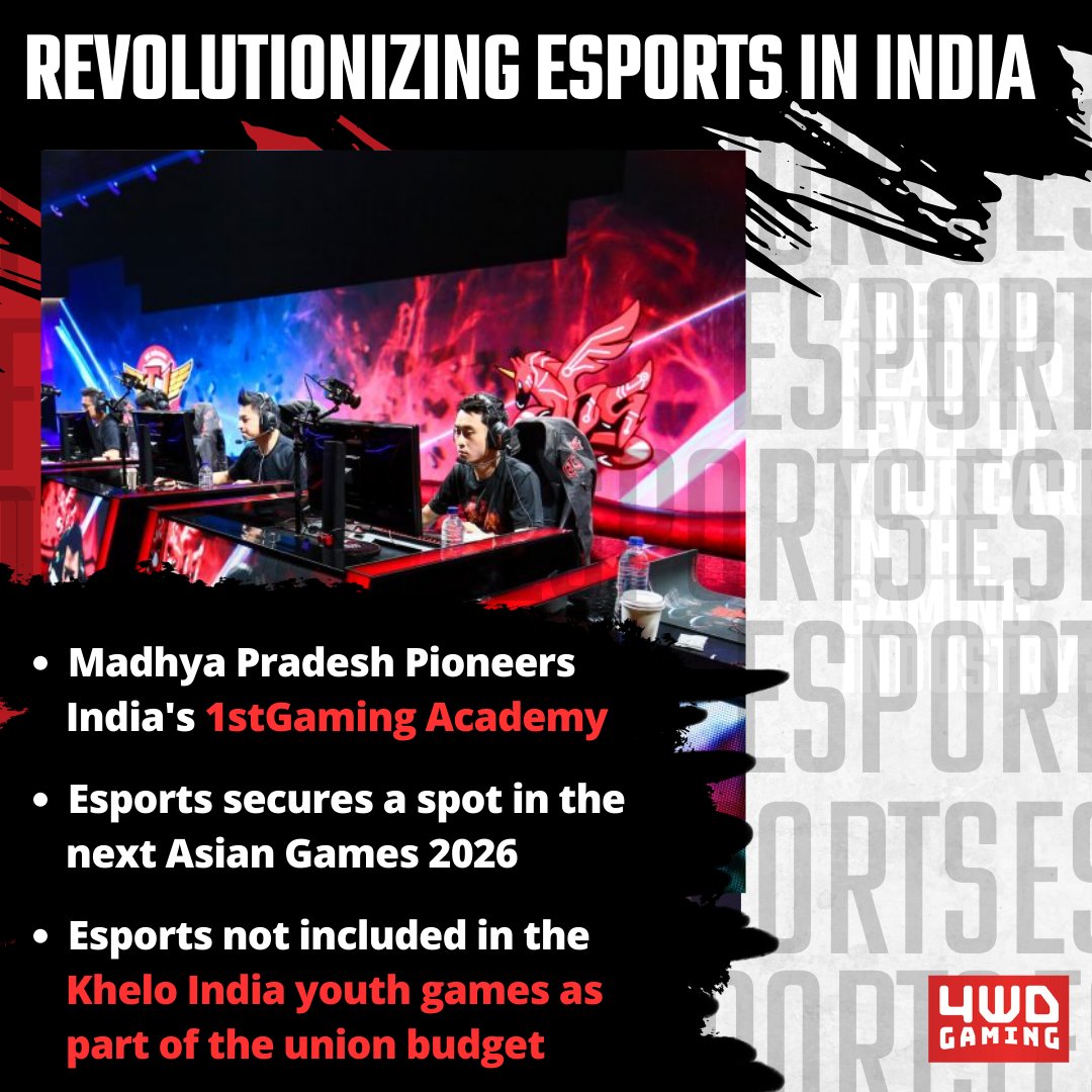 4wdGaming's tweet photo. Madhya Pradesh Launches India’s First Esports Academy. Esports is making its full-fledged debut as an official medal sport at the #AsianGames2023
Note - Khelo India scheme received the highest-ever allocation of Rs 3,397.32 crore. When will #Esports be a part of the budget? https://t.co/a4iaRv4niA