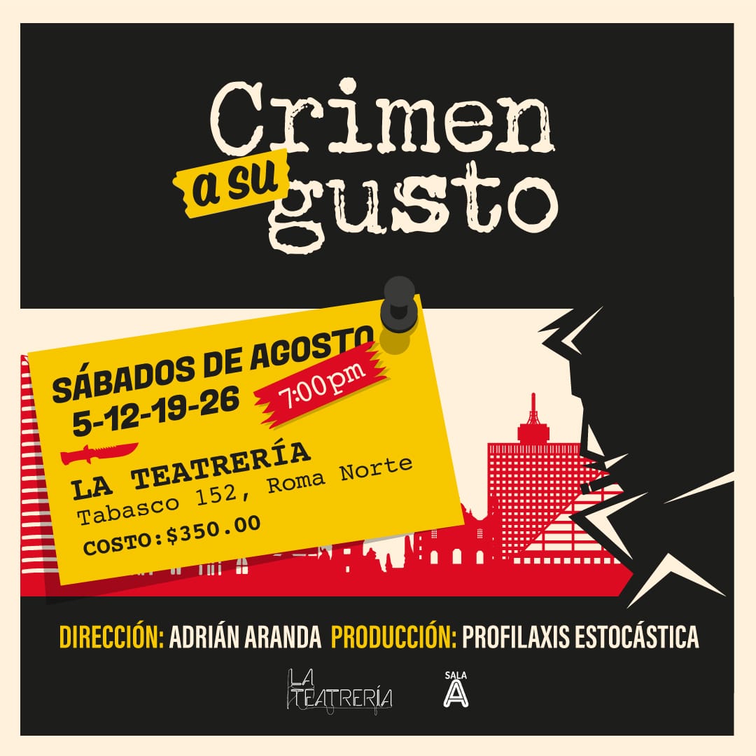 "Crimen a su gusto" es una puesta en escena de la que nos contarán Adrián Aranda y Chema Sarmiento. 
La cita es el martes 27 en El Entremés.  😱😵‍💫🎭👌

¡Les esperamos!

@lateatreria

#cultura #Entretenimiento #MedioAmbiente #veganismo #teatro #teatromexicano