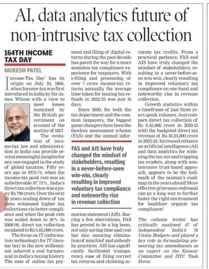 MukeshPatelTax's tweet photo. 🎊As India Today commemorates its 164th Income-tax Day, my Musings on “AAYKAR - KAL, AAJ aur KAL” ! 🎊
@IncomeTaxIndia #IncomeTaxDay #MukeshPatelTax #PracticalTaxPlanning https://t.co/6REPoTchzw