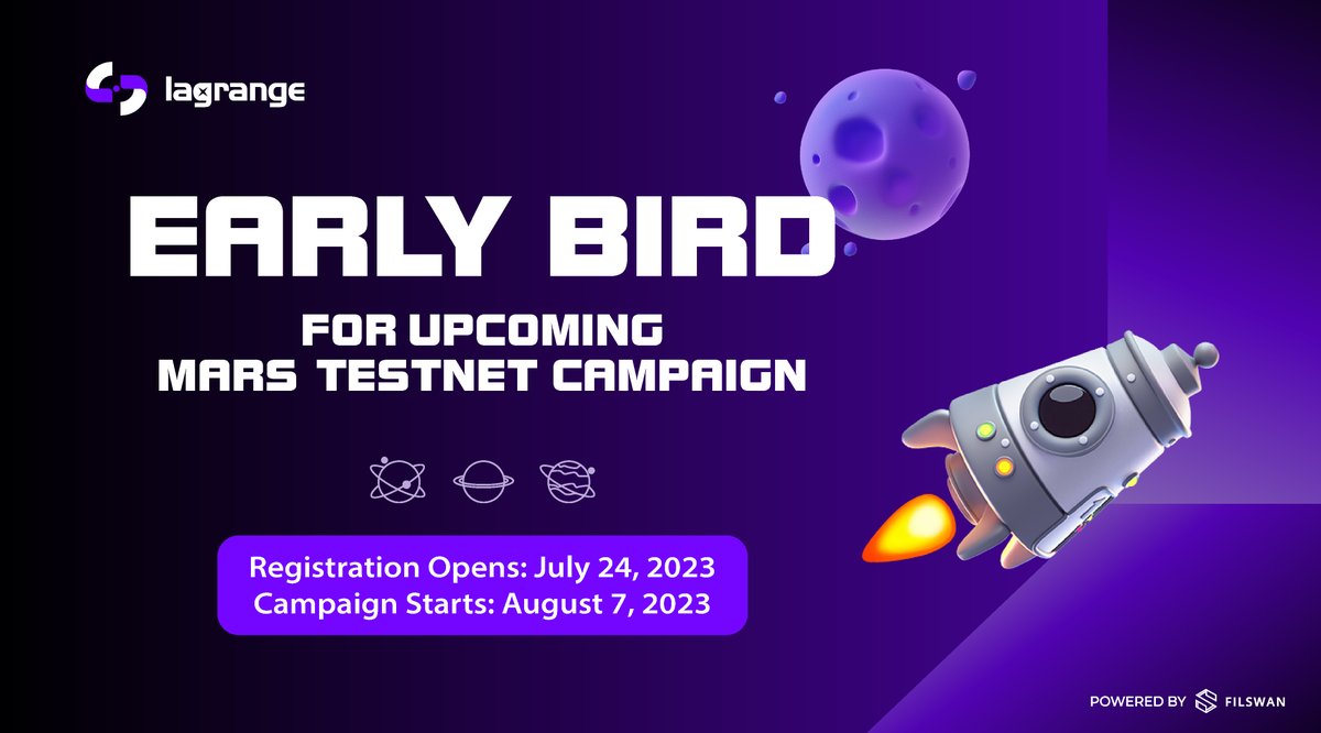 lagrangedao's tweet photo. 🚀 Calling all Lagrange fans!
🌌Don't miss your chance to be among the first to experience the Lagrange Mars Testnet!
🐦 Early Bird registrations open Now.
Apply here👇https://t.co/JlZ7IUCymi
#LagrangeMarsTestnet #Web3 #blockchain https://t.co/6oRUiIr8IF