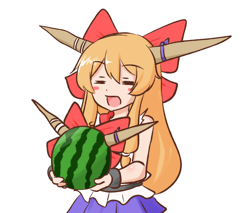 ibuki suika 1girl food watermelon fruit horns solo bow  illustration images