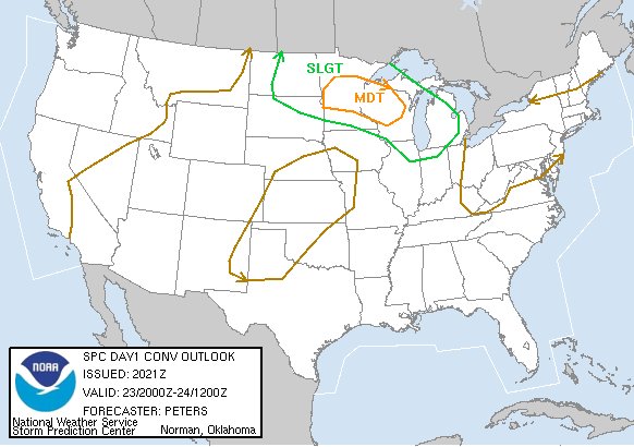 July 23, 2005:

A compact but fierce derecho trekked from northeast South Dakota to southeast Wisconsin. The line traveled for over 350 miles and had a maximum reported wind gust of 85 mph. The SPC received dozens of reports of fallen trees in Minnesota and Wisconsin.

#wxhistory https://t.co/xXuL5iO1DO