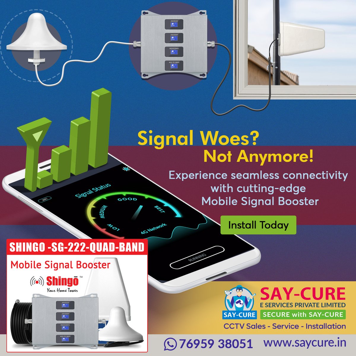 Saycureofficial's tweet photo. Enjoy uninterrupted network connectivity with our advanced Mobile Signal Booster. 
✅  Cover up to 1000 sqft 
✅  Effectively working for all mobile networks.(2G,3G,4G) 
✅ Get Product info - https://t.co/lH2wwb1pjE 
#shingo #signalboosters https://t.co/PY8iIlwVsp