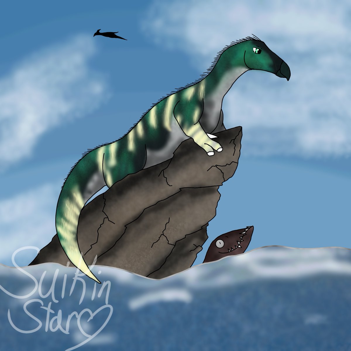 SuikinStar's tweet image. Drew another Lurdusaurus, but this time he had a friend! A little Elasmosaurus! Based on my own Lurd in #BeastsofBermuda 
#fanart #digitalart #DinosaurLove #dinosaur