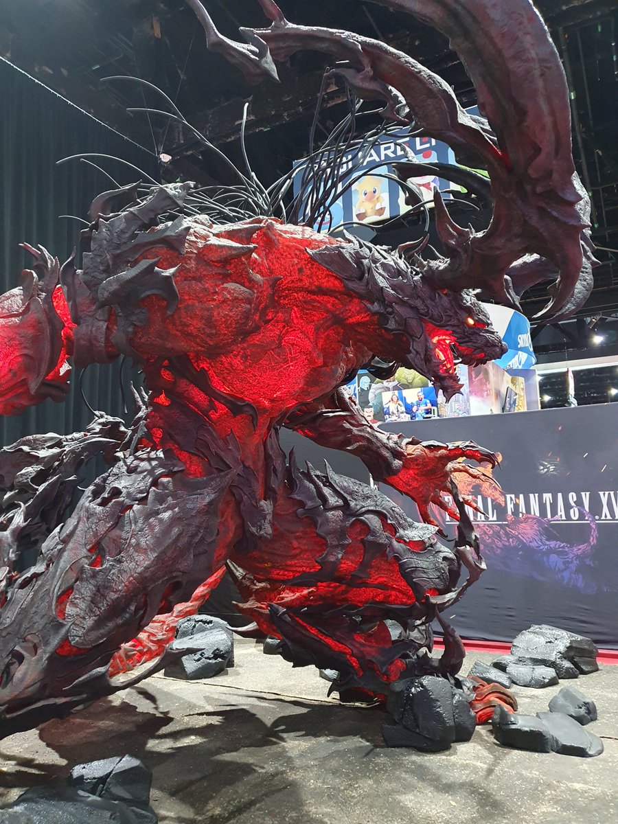ashnerdfangirl's tweet photo. So... I may have been a little crazy. However, after watching Final Fantasy XVI &amp; seeing this Ifrit statue at SDCC, a photo op was a must. An incredible game from start to finish. #SDCC2023 https://t.co/LfhUbpyELU