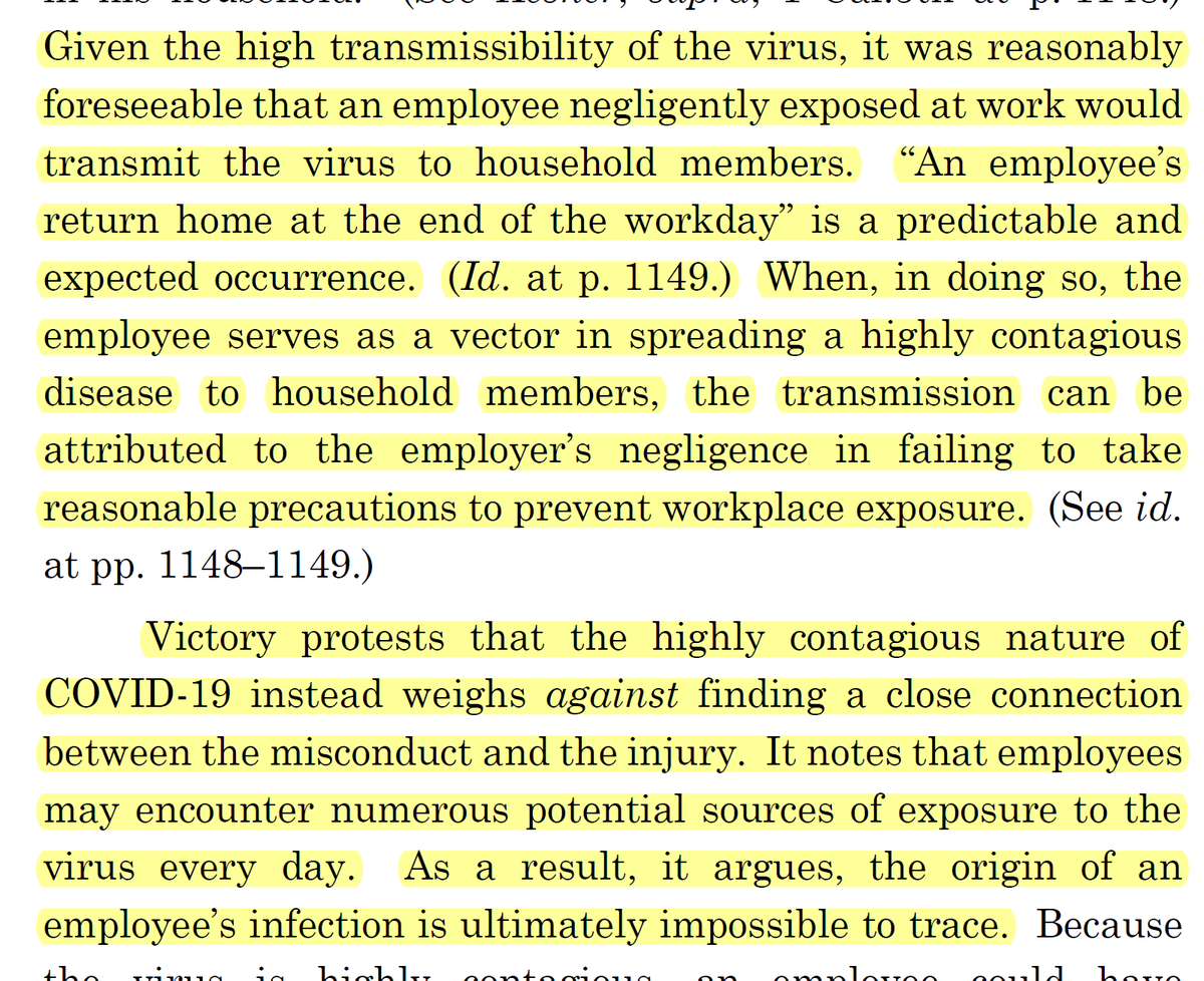 Second, they rule against employer liability for #TakeHomeCOVID to families because the virus is so contagious that #ContactTracing is impossible.

Often true, a catastrophic public health failing. BUT it's not always true in the C19-cautious community. More on that later.

3/