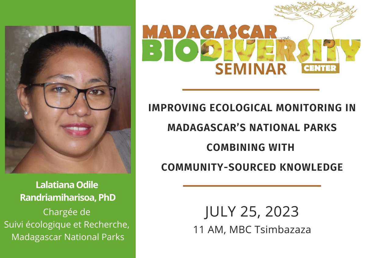 🔔🔔🔔 Topic of the utmost importance for our next seminar presented by Dr Lalatiana O. Randriamiharisoa from Madagascar National Parks. See you tomorrow.

 #Madagascar #conservation 

📅 Tuesday, July 25th, 🕚 11:00
📌 MBC Tsimbazaza
Zoom link: uwmadison.zoom.us/j/96651580642