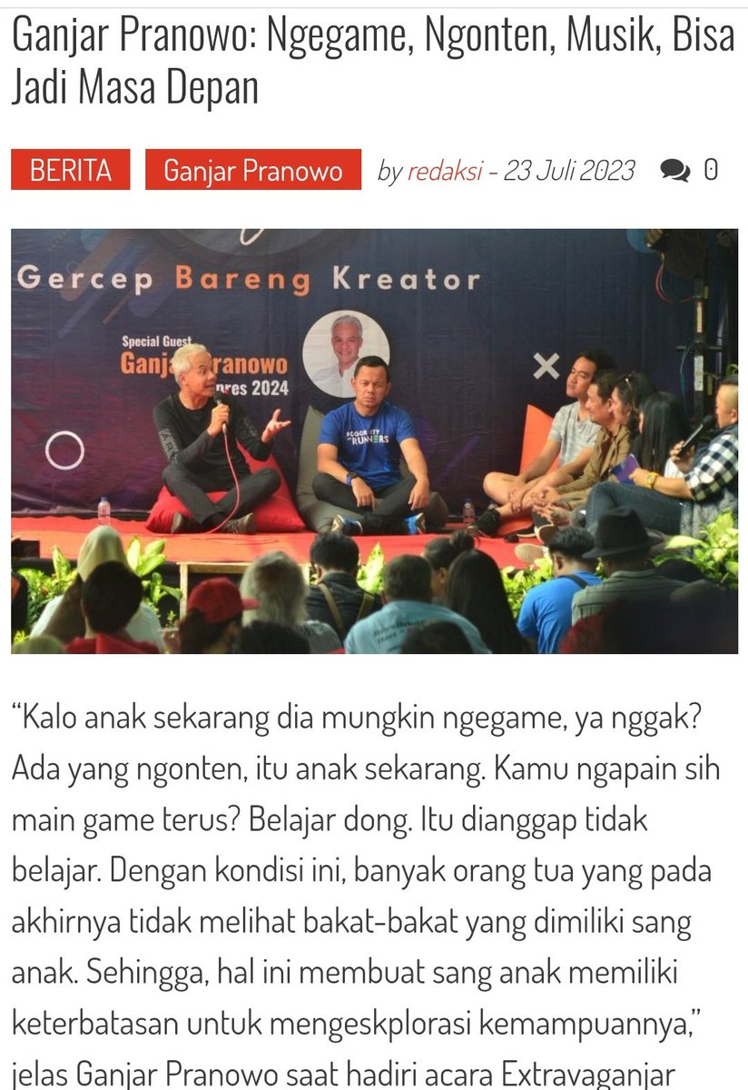 Ganjar Pranowo: Ngegame, Ngonten, Musik, Bisa Jadi Masa Depan infosepeda.id/2023/07/23/gan…