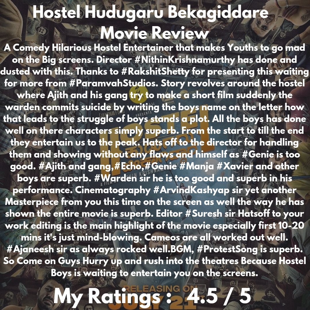 #HostelHudugaruBekagiddare #HHB #MovieReview
#ComeOnBoys #GulmoharFilms #VarunStudios #paramvahstudios #RakshitShetty #zeestudiossouth #NithinKrishnamurthy #ArvindKashyap #AjaneeshLoknath #cinemasamachara