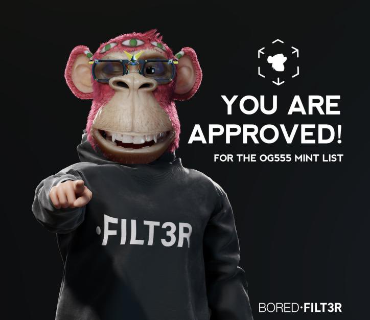 FILT3R Approvals (@filt3r_approval) on Twitter photo π Congratulations! π
Today is a good day <a href="/RealmsVentures/">RealmsVentures.eth π</a> π You have been accepted to the BORED.FILT3R OG Allow-list! Open a ticket in our Discord to get your role updated.
Welcome to <a href="/Filt3r_Studio/">FILT3R Studio</a>!
#FILT3R #BAYC π Congratulations! π
Today is a good day <a href="/RealmsVentures/">RealmsVentures.eth π</a> π You have been accepted to the BORED.FILT3R OG Allow-list! Open a ticket in our Discord to get your role updated.
Welcome to <a href="/Filt3r_Studio/">FILT3R Studio</a>!
#FILT3R #BAYC