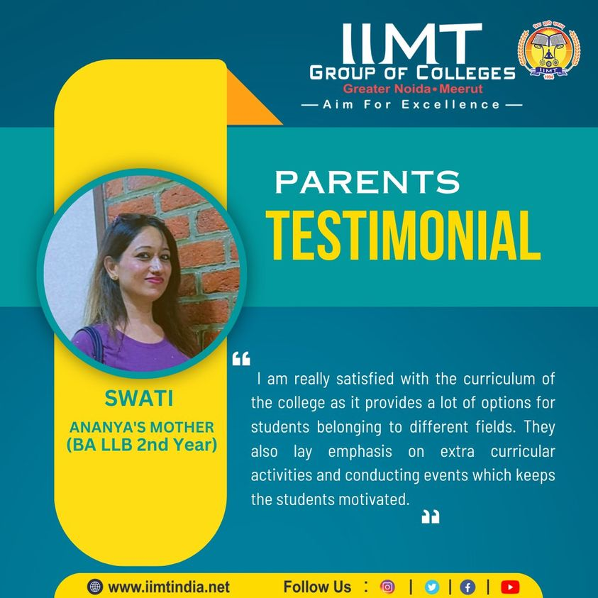 iimtnoida's tweet photo. PARENTS TESTIMONIAL !!
Mrs. SWATI, ANANYA'S MOTHER (BA LLB 2nd Year)
https://t.co/UOh7RIbr6l
Call Us: 9520886860
#PARENTSTESTIMONIAL #IIMTIndia #IIMTNoida #IIMTGreaterNoida #IIMTDelhiNCR .
#LawCollege #LLB #BALLB #admissionopen2023 #LLbAdmission
#BALLBcourse #LLBCourse https://t.co/3YjoI5URaW
