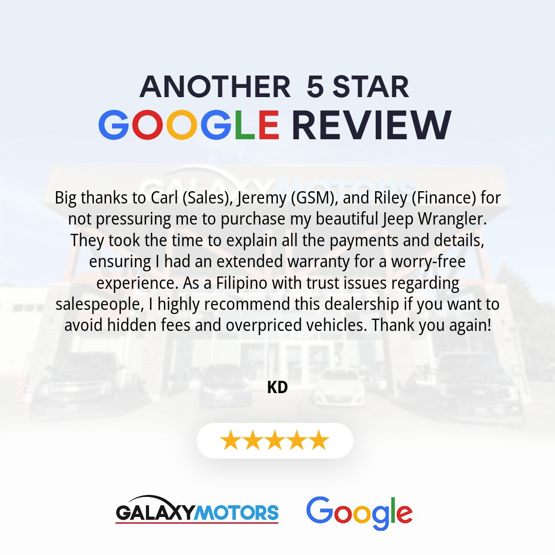 Another 5 Star Google Review! Thank you for working with us KD.
#5StarGoogleReview #GalaxyMotors