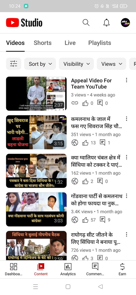 adeebkhan000's tweet photo. @TeamYouTube यह देखिए स्क्रीनशॉट Earn और कंटेंट पेज का https://t.co/oyEJBZQoPg
