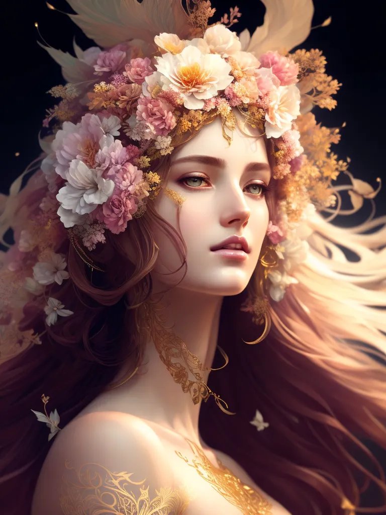 🌺Meet #Goddess Antheia, the Greek goddess of flowers and abundance. Her  grace and vitality symbolize the beauty and abundance of nature, filling  our world with joy and flourishing life.🍃 Buy her #FNFT, image size:768x1024