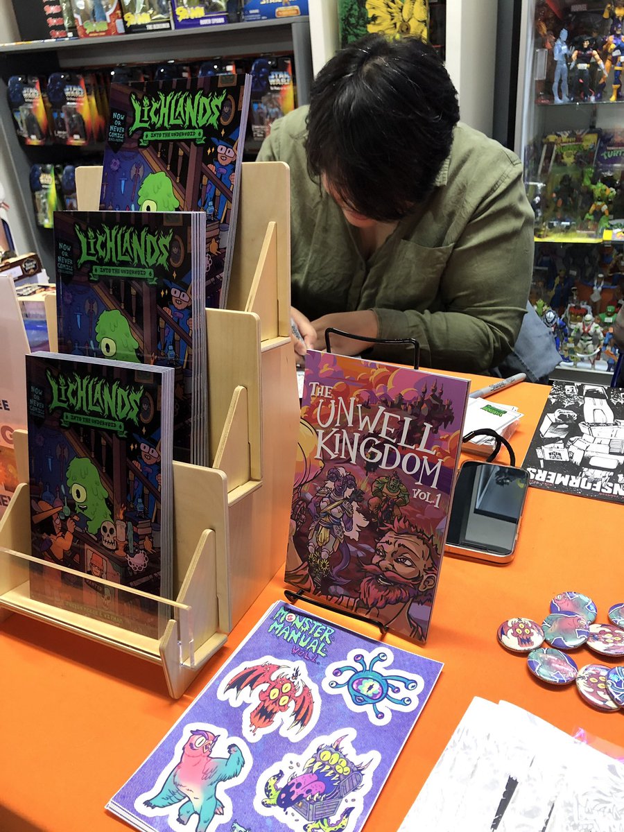 uppermindink's tweet photo. THANK YOU to everyone who stopped by @NowOrNeverComic today for the release of LICHLANDS! We’re so stoked we got to see so many familiar faces and meet a ton of new people too. @vidraws and I couldn’t of done it without all your support! https://t.co/1aBz4tZdGz