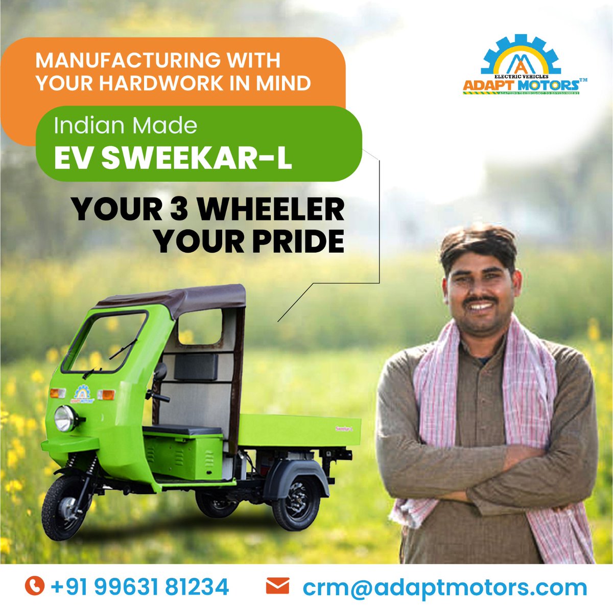 adaptmotors's tweet photo. Manufacturing with your hardwork in Mind
Call - +91 9963181234
crm@adaptmotors.com
#electricvehicle #ev #electricmobility #gogreen #electric #electricvehicles #ecofriendly #goelectric #technology #evcharging #sustainability #electrical #zeroemission #threewheeler #trikes #trikers https://t.co/6loPK7i7k7
