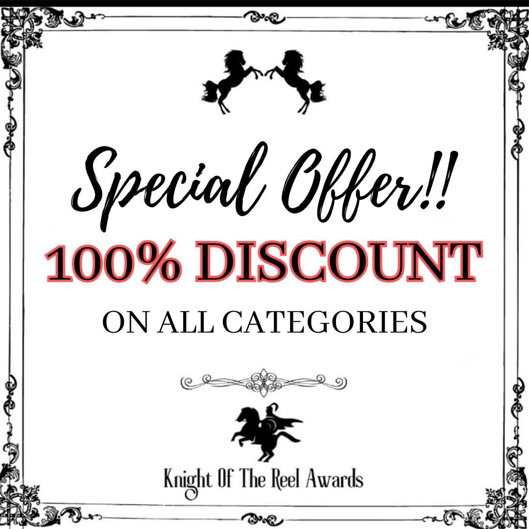 NEW SEASON MEANS NEW OFFER FOR YOU!  
Knight of The Reel Awards is offering 100% discount on all submissions.  

Offer valid for limited period only!  
Apply the offer on wfcn.co/festival/kra 

#knight #filmfestival #freesubmission #freefilmfestival #lowestfees #KRA #WFCN
