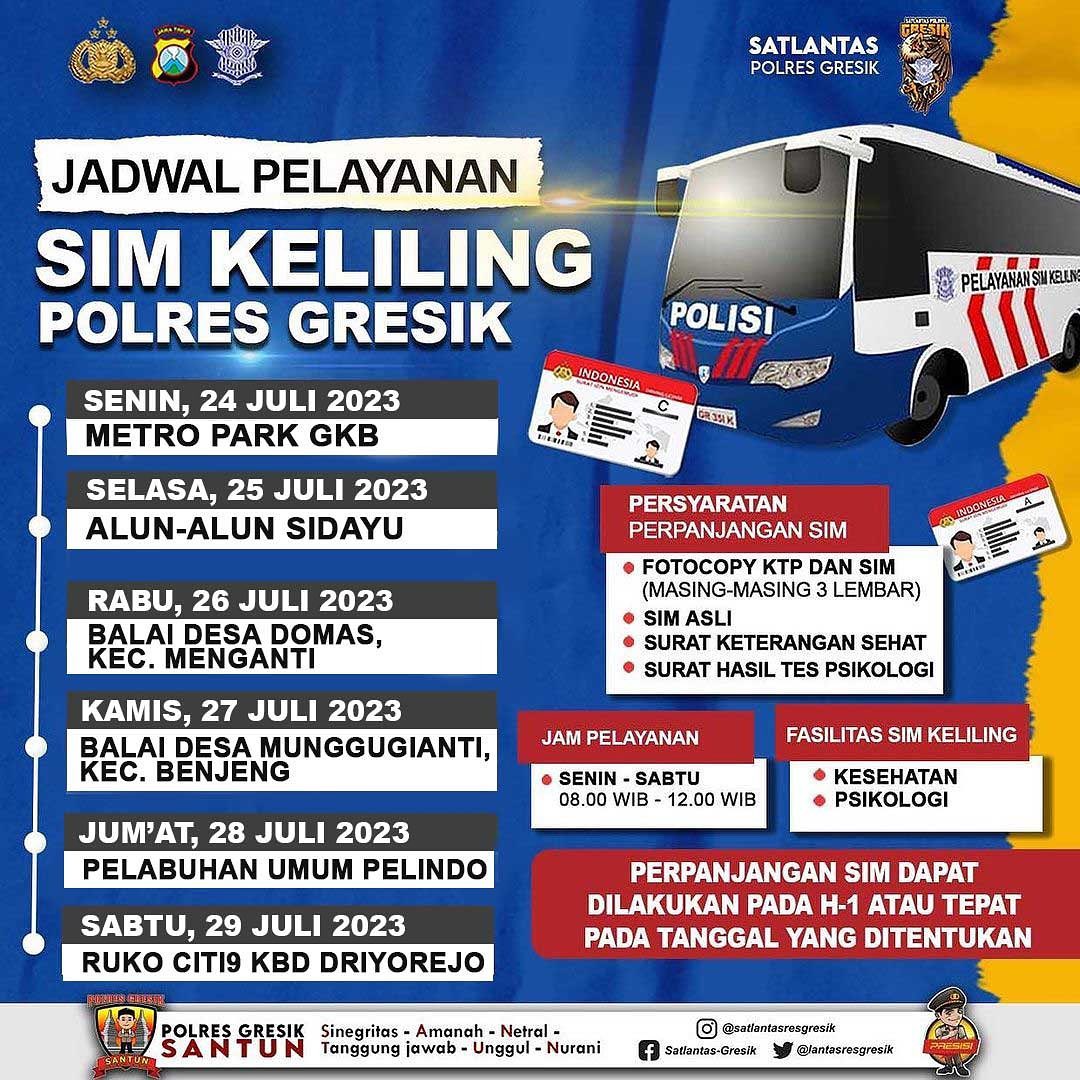 Halo Rek!! Jangan lupa melakukan perpanjangan SIM bagi yang sudah waktunya yaa.. Berikut jadwal sim keliling di minggu ini #satlantasgresik #lantasgresikpolisibaik #samsatgresik #simkeliling #gresik #simling