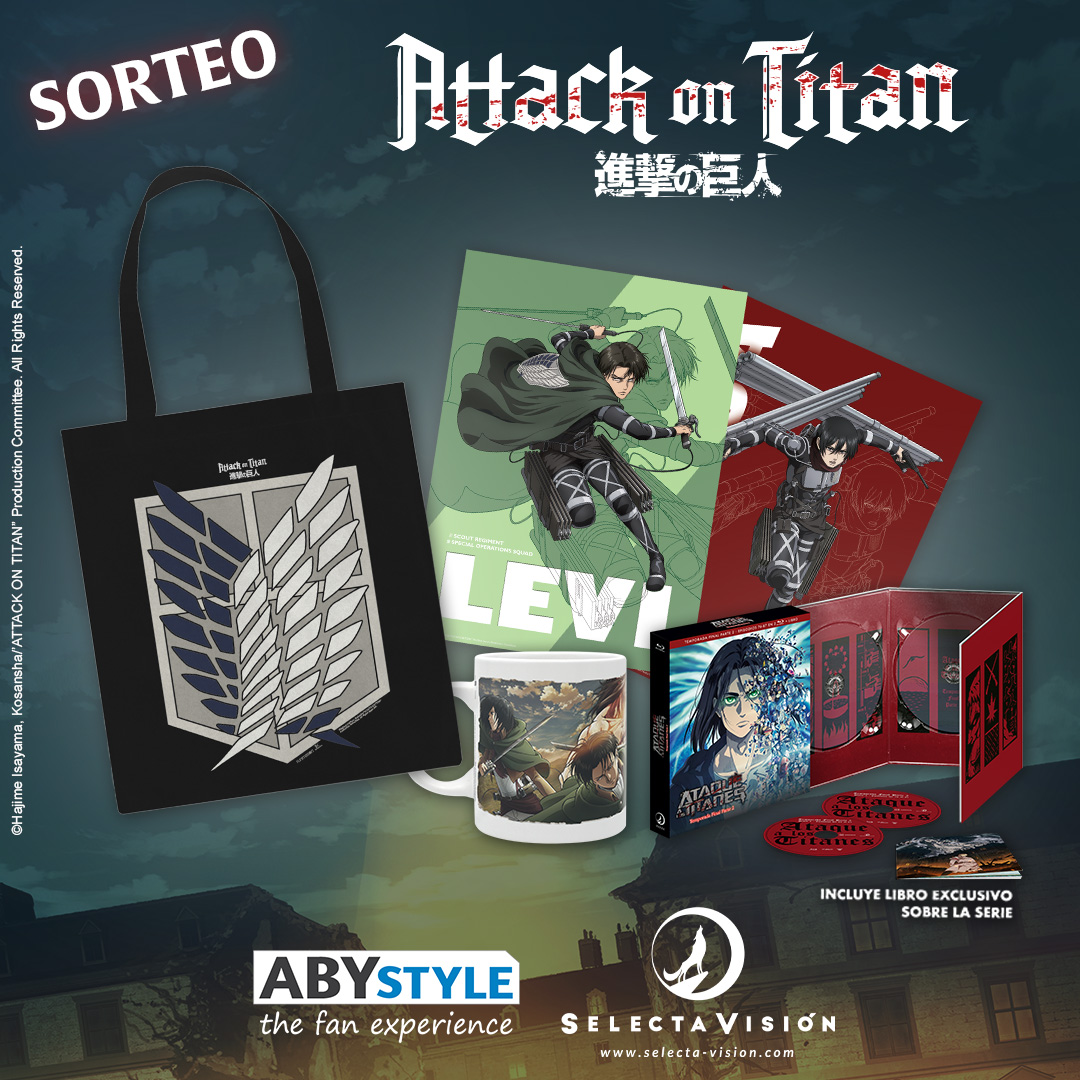 SelectaVision's tweet photo. 💥  ¡#SORTEO titánico con @_ABYstyle!   ⚔️

Entregamos nuestros corazones por este premiazo ¡Que puede ser tuyo! 

🎁 Consigue el Blu-ray de #AtaqueALosTitanes ➕ MEGA LOTE DE MERCHANDISING✨

1⃣ Síguenos y a @_ABYstyle

2⃣ Like ♥️+RT

3⃣ Menciona @ tu amigo fan de este #Anime https://t.co/Vw6ofwJxFE