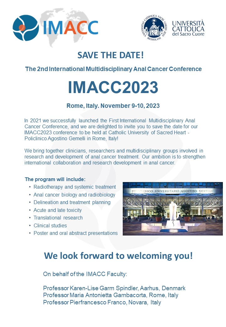 IMACConsortium's tweet photo. 📢The 2nd International Multidisciplinary Anal Cancer Conference, IMACC2023, is held in Rome, Italy on 9-10 November, 2023. 
➡️Abstract submission deadline on 3 September. For more information please visit https://t.co/bcGOSJfwYN
#analcancer #conference #IMACC2023 #GICancer https://t.co/QQe6ZAne56
