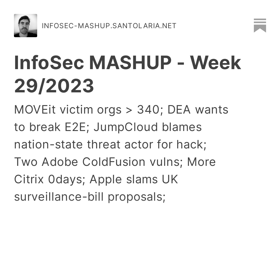 0x58's tweet photo. #infosecMASHUP 29/2023 is out! #cybersecurity #infosec 

https://t.co/UXluUZn6Dc https://t.co/2B8f82XaFm