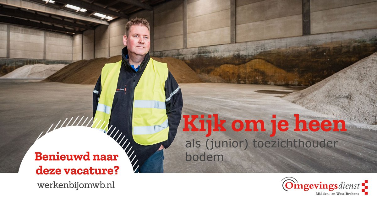 De bodem onder onze voeten is het fundament van een gezonde leefomgeving. Daarom moeten we er zuinig op zijn. Ben jij degene die als (junior) toezichthouder hier op toe gaat zien? Bekijk de vacature en reageer via t.ly/S8E83

#omwb #omgevingsdienst #vacature