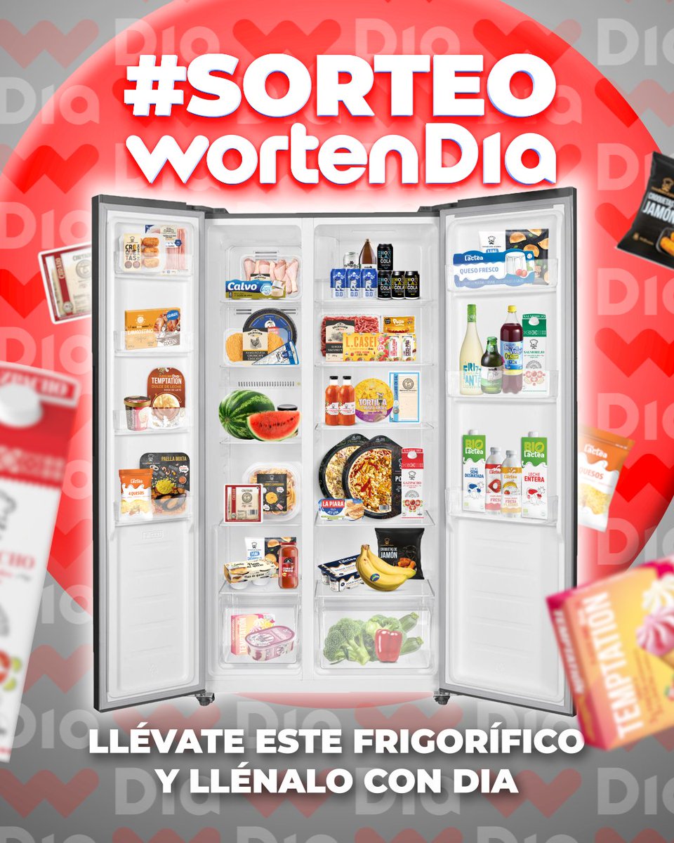 DIA_Esp's tweet photo. SORTEO ‼️

Empezamos la semana con este sorteazo junto a Worten ❤️

Llévate un frigorífico y 200€ para llenarlo en Dia, es muy fácil 👇

1. Sigue a @wortenes y @DIA_Esp
2. Mencionar a un amigo/a + #SorteoWortenDia
3. RT

BBLL https://t.co/yMzIsN7VjC https://t.co/I2GbloW4Ik