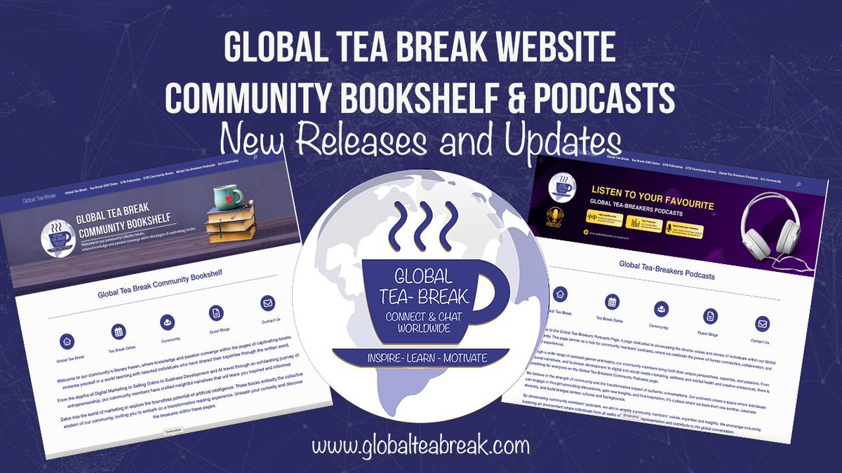 Just a little update on the Global Tea Break Website.
We have added new books and podcasts by @Kathrynclang  to the community Bookshelf and Podcast Pages on the site.

Go check them out today and be inspired.
register today for free at globalteabreak.com
#globalteabreak