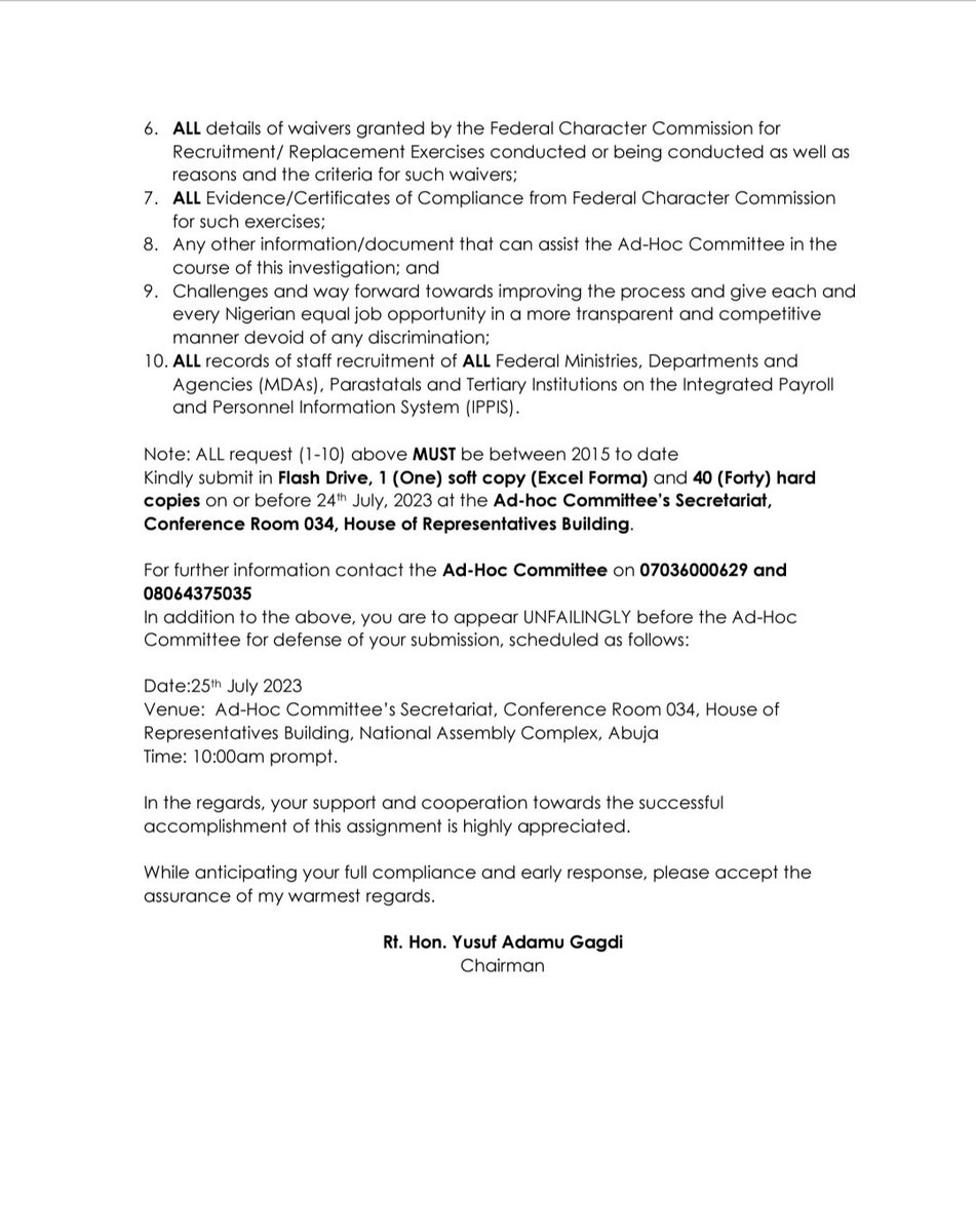 ADHOC COMMITTEE ON: NEED TO INVESTIGATE FEDERAL MINISTRIES, DEPARTMENTS AND  AGENCIES(MDAs);PARASTATALS AND TERTIARY INSTITUTIONS ON MISMANAGEMENT OF  PERSONNEL RECRUITMENTEMPLOYMENT RACKETEERING AND GROSS MANAGEMENT OF THE  INTEGRATED PAYROLL AND ...