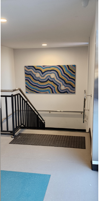 The beautiful Aboriginal artwork by Artist Yondee Shane Hansen is now on display. We are thankful for his hard work and appreciate the vibrance his artwork brings to our new building.