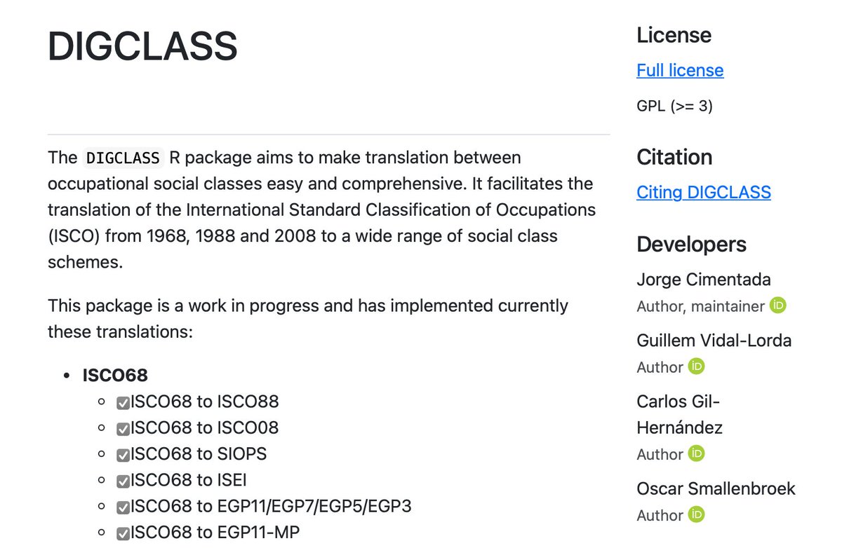 Researching social class? We've got news for you! We're thrilled to introduce the #DIGCLASS R Package, a tool designed to simplify translating occupational social classes with just a few lines of code! #RStats In collaboration with Jorge Cimentada and @OSmallenbroek. 🧵👇