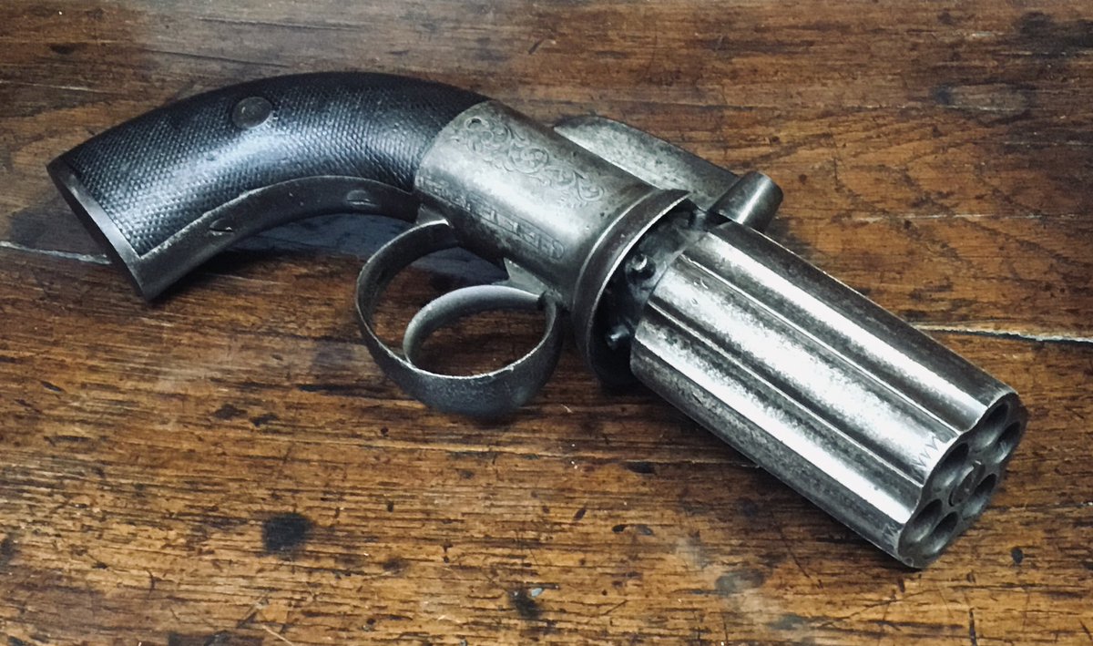 Two fine quality percussion pistols consigned for our single owner sale on August 15th.
A double barrelled example with integrated spring loaded bayonet, and the so called ‘Pepperbox’ 6 shot pistol.
@HansonsUK @HansonsAuctions 
#percussionpistols #antiquefirearms