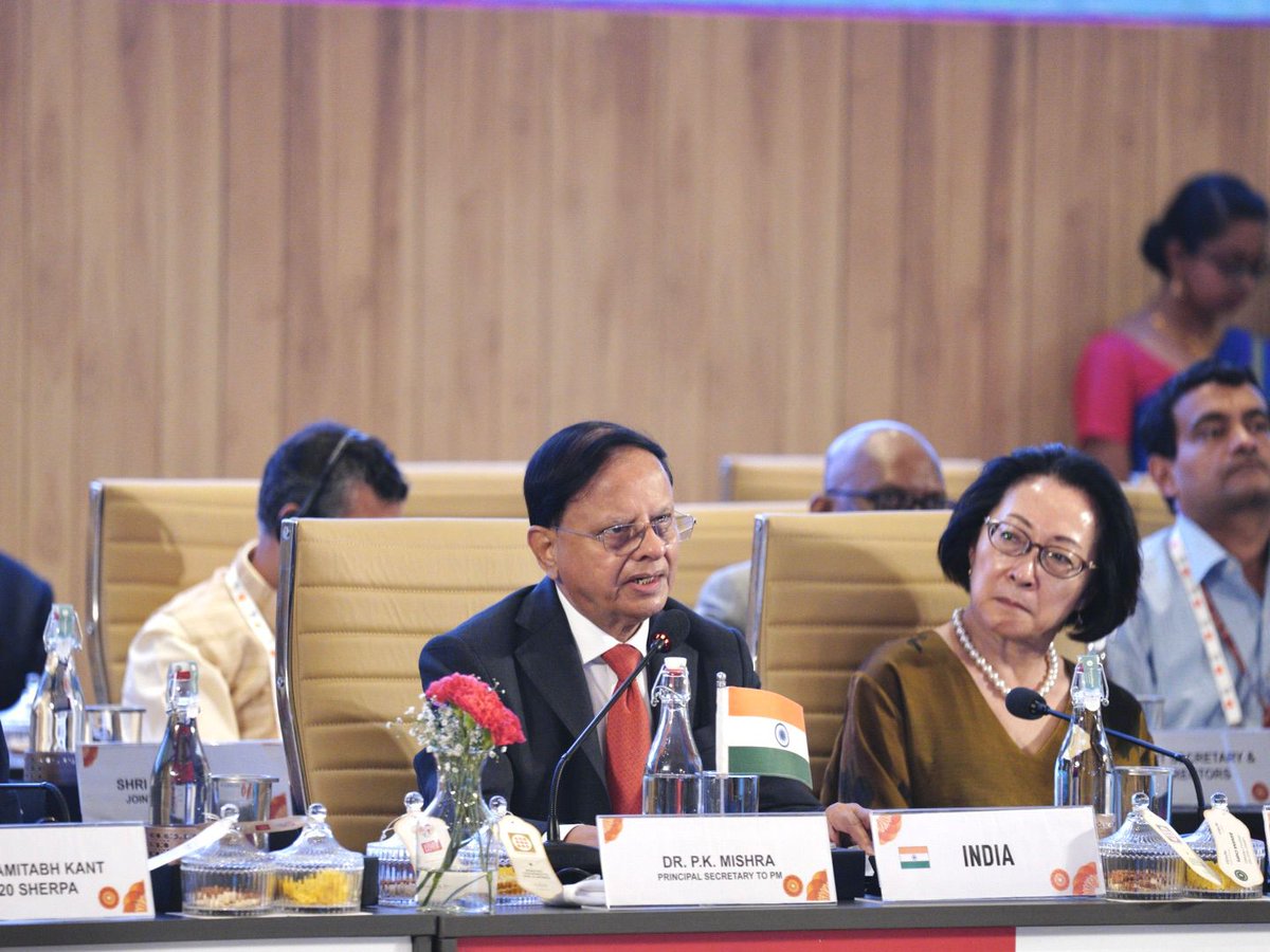 g20org's tweet photo. Fostering cooperation for a disaster-resilient future!

The 3⃣rd #DRRWG Meeting commenced in #Chennai with addresses from Principal Secretary to Prime Minister, Dr P. K. Mishra, the #G20India Sherpa @amitabhk87 and Head of @UNDRR Mami Mizutori at the inaugural session. https://t.co/gfdzmfOqdB