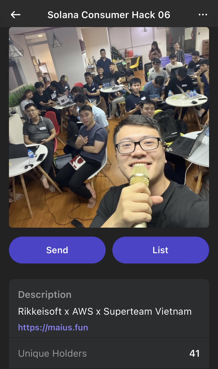 @xNFT_Backpack <a href="/Shyft_to/">Shyft | Solana APIs</a> <a href="/rikkeisoftcom/">Rikkeisoft</a> <a href="/SuperteamVN/">Superteam Vietnam</a> <a href="/solana/">Solana</a> @SuperteamDAO And also used <a href="/MaiusFun/">Maius Fun 📸 | Bring the fun to your events!</a> to take a selfie and shared the NFT minting experience with everyone at the workshop to show them how fast and effective <a href="/solana/">Solana</a> is 📸🔥

solana.fm/address/Ddq6ec…

#OPOS