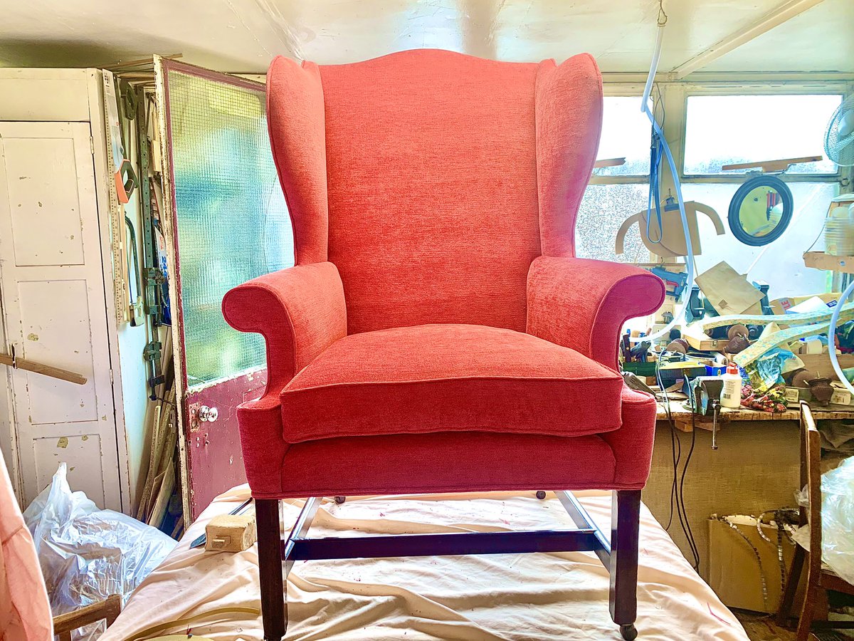 vinallandmacey's tweet photo. A wonderfully shaped Georgian Wingchair recently returned to a happy customer. Reupholstered in @marvictextiles Hero Cerise. #VinallandMacey #Hadlow #Kent #UpholsterersNearMe  #UpholsteryUK #BespokeService 

#IndependentBusiness #ShopLocal
#WingChair #Antique https://t.co/pueyzA7Ecq