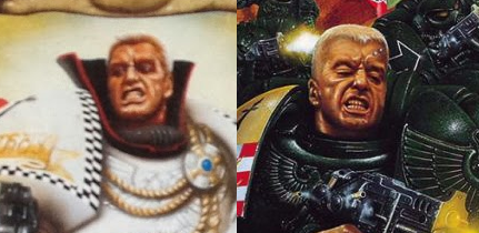 Honourable mention goes to this version of the Space Crusade box. Not the same artwork but let's just say these marines look like they were separated at birth.

(Thanks to @Natephoenix83 for reminding me of this one over on Bluesky).