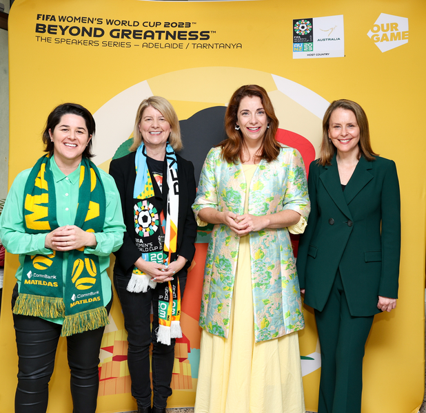 JaneKFernandez's tweet photo. Fantastic to kick off the Beyond Greatness Speaker Series in Adelaide / Tarntanya today ahead of the first match here tonight in BRA v PAN. Incredible to hear from so many inspiring women who truly embody what it means to go #BeyondGreatness ⚽ https://t.co/WYjT7pR7JG