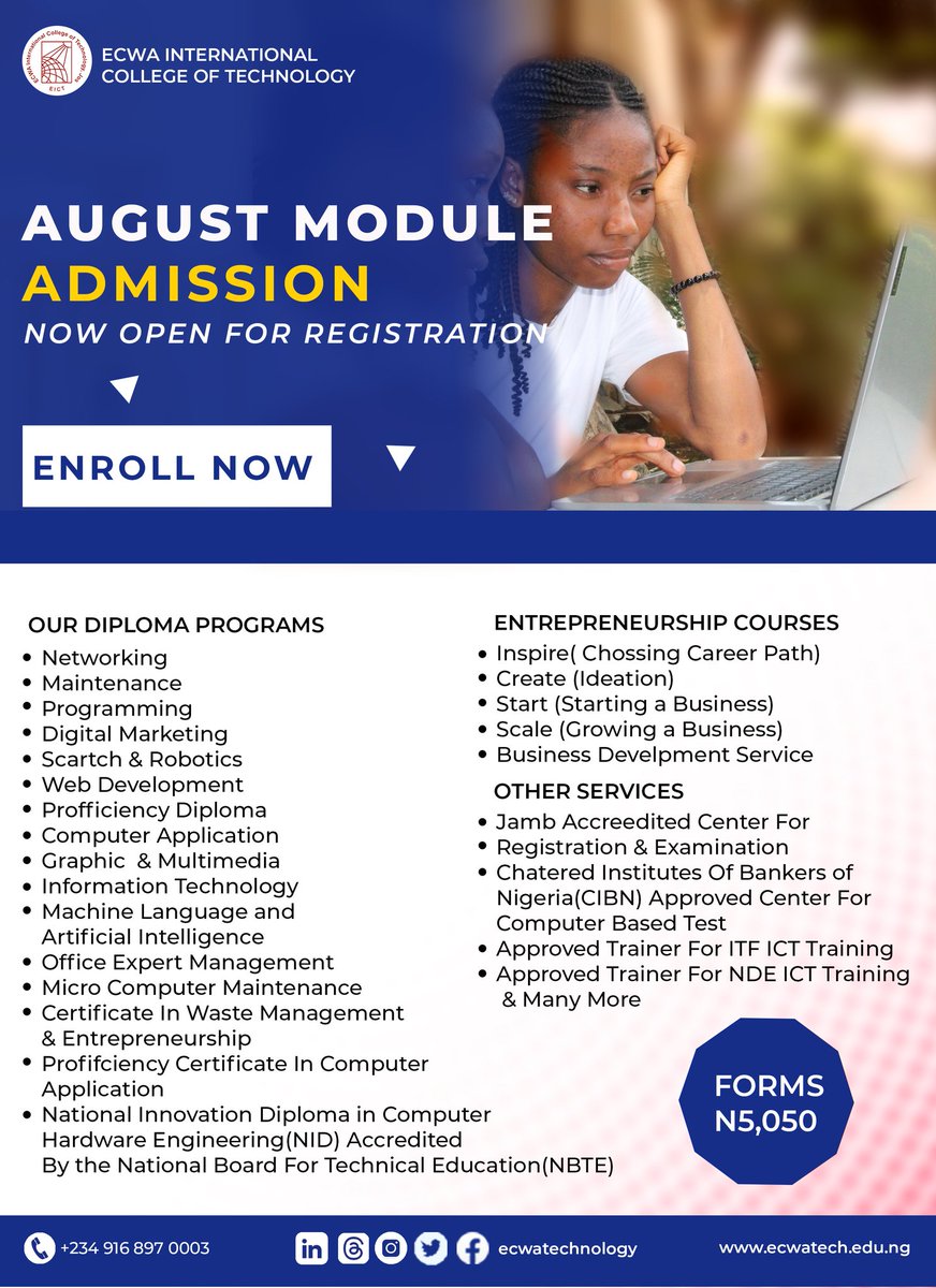 ecwatechnology's tweet photo. New module is here
Forms on sale
Happy new week 😊
@dasaro_christie @_Balogunwale @Madaki_Ide @FaithRoyal5 @fredie107 https://t.co/mGUAA3kS80