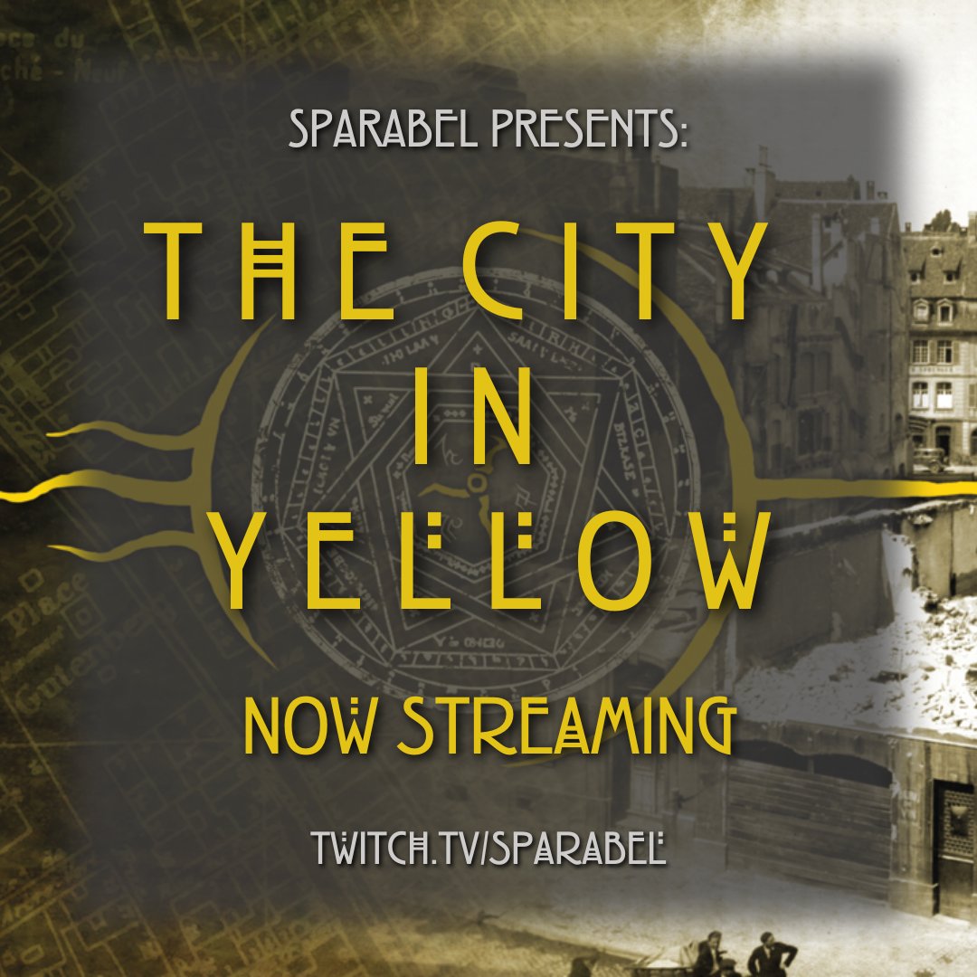 Here we go... Weapons at their sides and threats all around, our investigators press on. Join us on #Twitch at twitch.tv/sparabel to find out where these decisions will lead them in the #CityInYellow.

#Cthulhu #CthulhuHack #ActualPlay