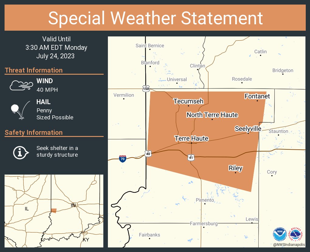A special weather statement has been issued for Terre Haute IN, North Terre Haute IN and  West Terre Haute IN until 3:30 AM EDT