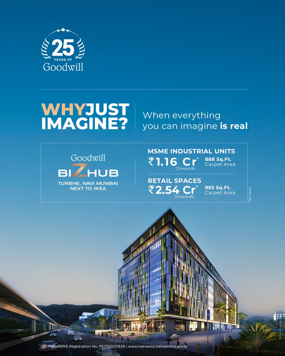 Goodwill_Develo's tweet image. Let’s turn your business aspirations into a reality through a commercial space with superlative features that assure productivity and convenience. 

Bring your business to Goodwill Bizhub in Turbhe, Navi Mumbai and pave a way to business growth and success.
#goodwilldevelopers
