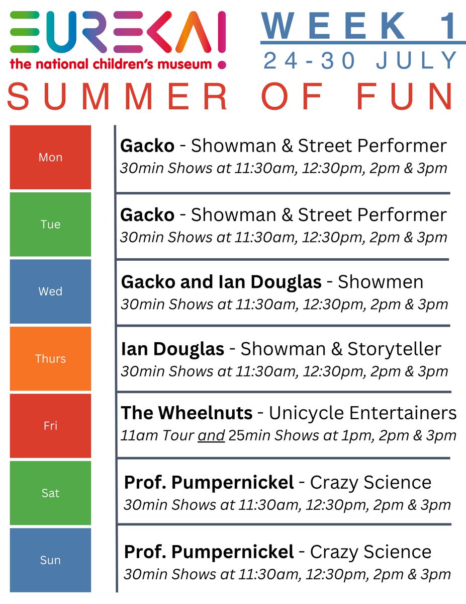 Our first week of Eureka! Summer Fun is HERE

Don't forget to pre-book your visit(s) on our website first! play.eureka.org.uk/book-visit

That includes annual pass holders, Blue Badge recipients, Tesco Reward members, Guinness World Record winners...