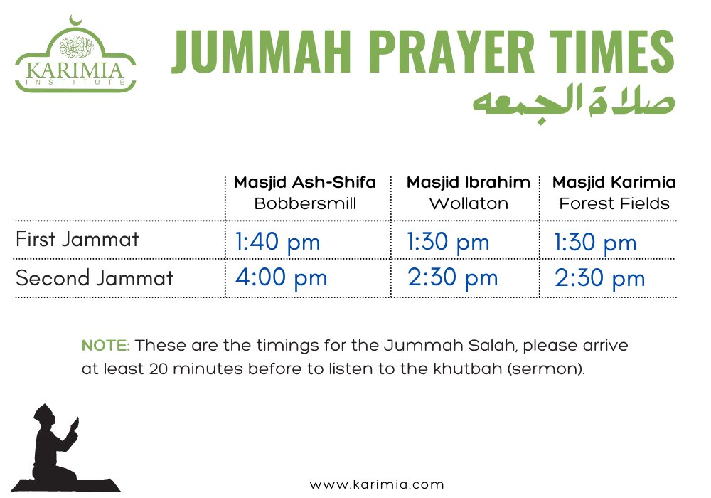 officialkarimia's tweet photo. 🕌 New Jummah Prayer Timings! Join us for the Friday congregation at our mosques; here are our updated prayer timings. We look forward to seeing you there insha-Allah!
#karimiainstitute #JummahMubarak #PrayerTimings #MosqueCommunity https://t.co/Kca3w6mmzl