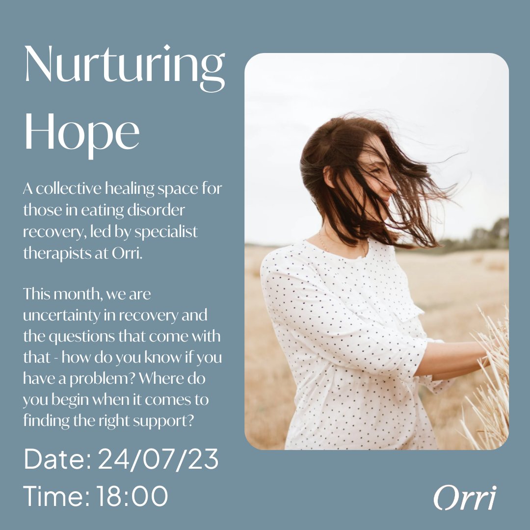 T O N I G H T ✨

Our #NurturingHope will explore uncertainty in #edrecovery & ask the question - how do you know if you have a problem?

You matter. ✨

ow.ly/ApCQ50PgUNT

#WeSeeYou #edsupport