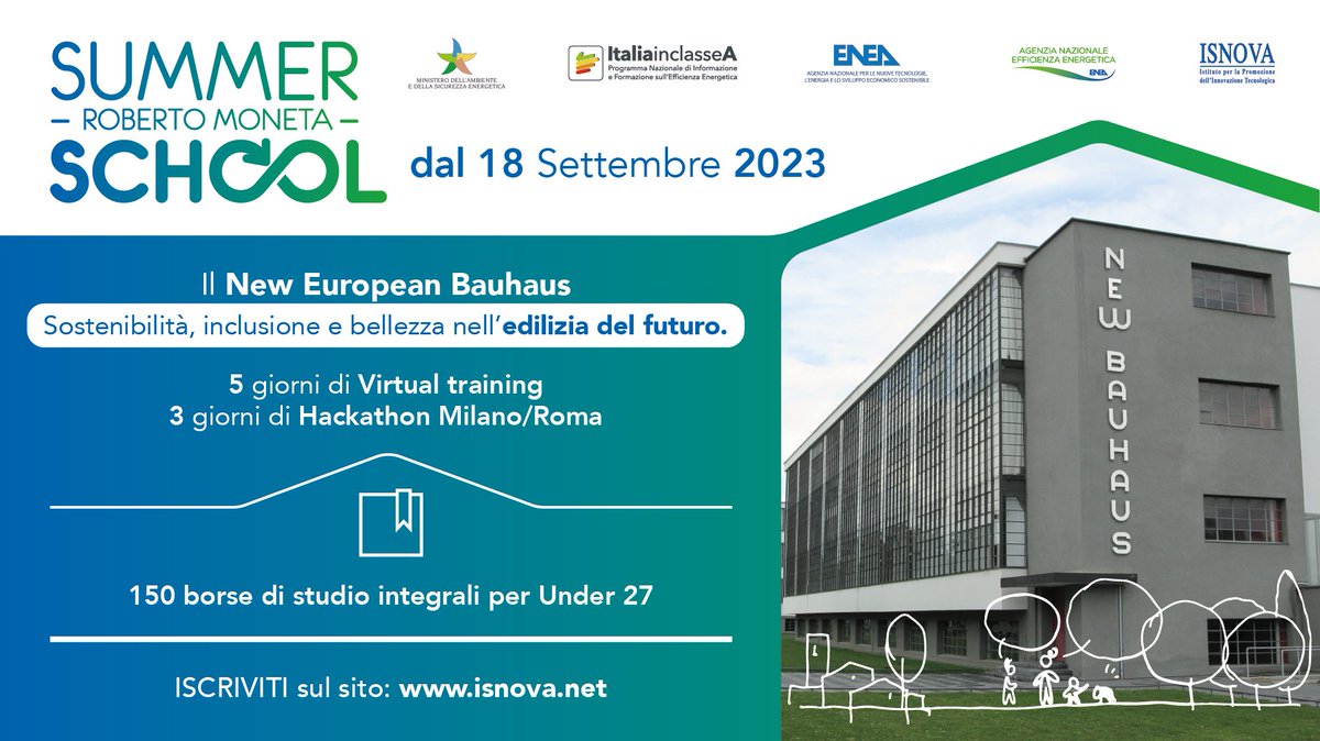 📌 C'è tempo fino al 28 luglio per candidarsi alla #SummerSchool 2023. Organizzata da <a href="/ENEAOfficial/">ENEA</a> nell'ambito di <a href="/ItaliainClasseA/">Italia in Classe A</a>, in collaborazione con <a href="/ISNOVAscrl/">ISNOVA</a>, si terrà dal 18 al 29 settembre 2023! A questo link tutte le informazioni ⤵️ 
efficienzaenergetica.enea.it/vi-segnaliamo/…

<a href="/MASE_IT/">Ministero Ambiente e Sicurezza Energetica</a>