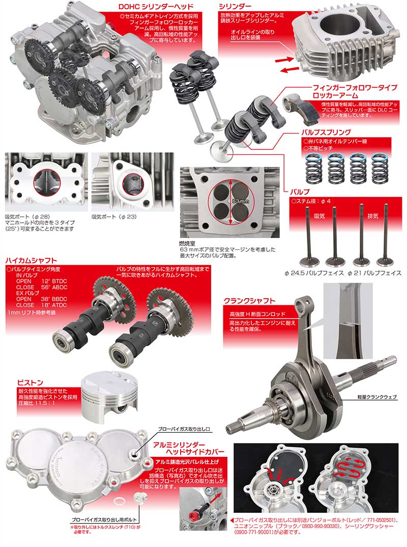 BikeBrosMagazin's tweet image. #グロム （JC61/75）#モンキー125 （JB02）用のボアアップ＆ #DOHC 化キットが発売されたよ。排気量は181ccになっちゃうから、原付2種としての公道走行はNG。改造申請して軽二輪登録にすればOKなのかな？キットの価格27.5万円。キットの内容は記事みてね ＞＞ news.bikebros.co.jp/parts/news2023…