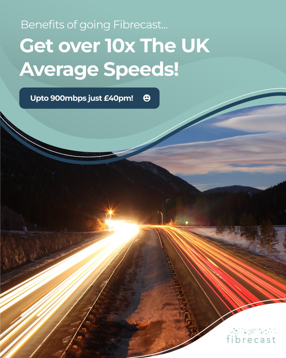 FibrecastDundee's tweet image. Benefits of going Fibrecast - ⁠
⁠
Faster speeds! According to OFCOM that the average UK household gets just 59mb/s download speeds.
⁠
We offer over 10x that at 900mb/s! Quite often for the same price or even less than you pay for those slower speeds with other providers.