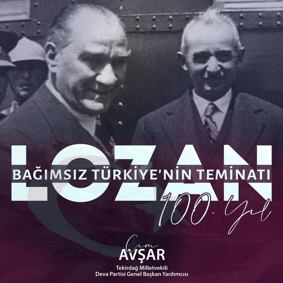 "Bu antlaşma, Türk milletine karşı, yüzyıllardan beri hazırlanmış ve Sevr Antlaşması ile tamamlandığı sanılmış büyük bir suikastın sonuçsuz kaldığını bildirir bir belgedir."   
Mustafa Kemal Atatürk  

Bağımsızlığımızın kuruluş senedi #LozanBarışAntlaşmasının 100. yılı kutlu